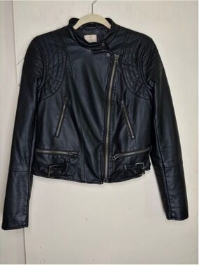 We The Free FP Heartbreaker Black Faux Vegan Leather Moto Motorcycle Jacket S